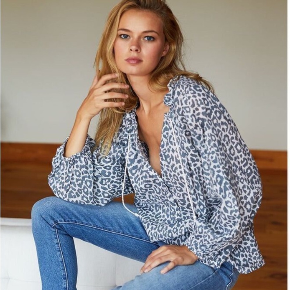 Emerson Fry India Hicks Bardot Leopard top - charcoal and White organic cotton